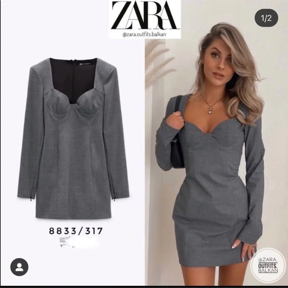 ZARA WOMAN FW21 GRAY SHORT FITTED DRESS 8833/317 - Picture 1 of 14